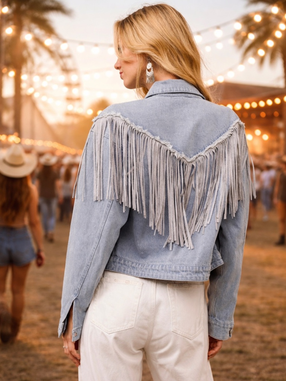 Landman Michelle Randolph Denim Fringe Jacket